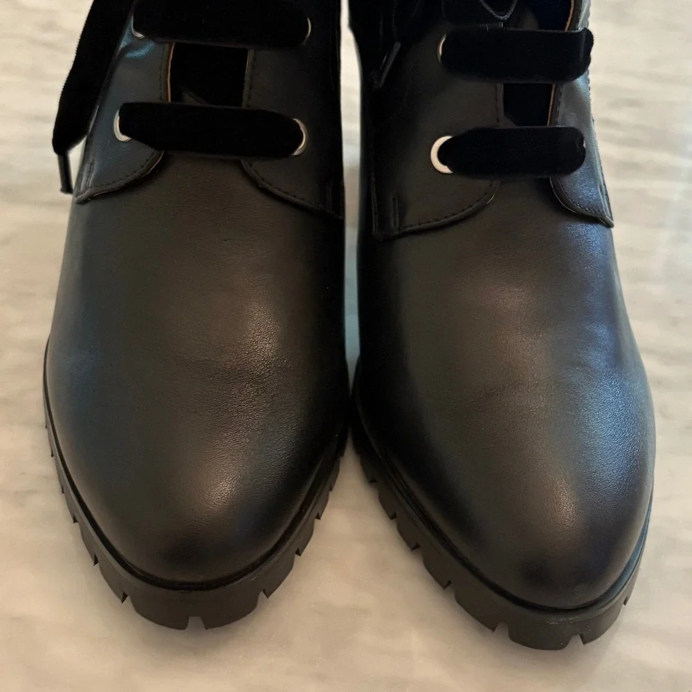 Anthropologie‎ Matiko Emma Lace-Up Lug Sole Block Heel Boot Black 39 NIB